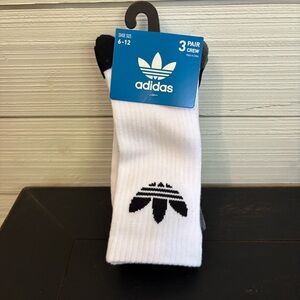 ADIDAS Men's Shoe Size 6-12 White Black Grey with Logo Crew‎ Socks 3 Pairs NEW
